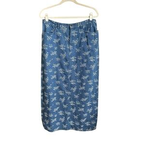 CRAZY HORSE Liz Claiborne Vintage 90s Y2K Denim Floral Maxi Skirt Cottagecore 14